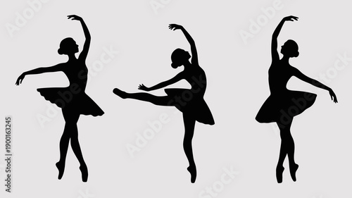 three silhouettes of ballerinas are gracefully posed in various dance positions showcasing elegance and artistic movement against a simple background high quality professional detailed modern elegant