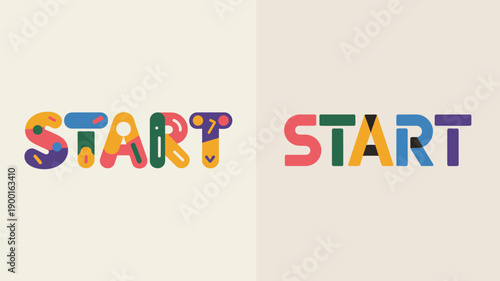 a visual comparison showcasing the word start depicted in two distinct colorful typographic styles with varying font designs and aesthetics high quality professional detailed modern elegant
