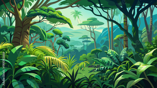 Very beautiful high-detail view of Amazon rainforest canopy, showcasing dense green foliage, layered vegetation, and the immense richness of tropical biodiversity from above.