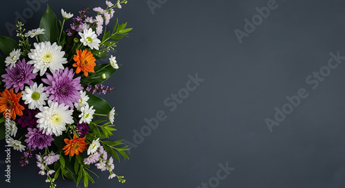 Colorful flowers bouquet for mother's day on dark background