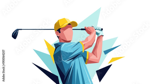 Abstract golfer swinging golf club illustration against white background