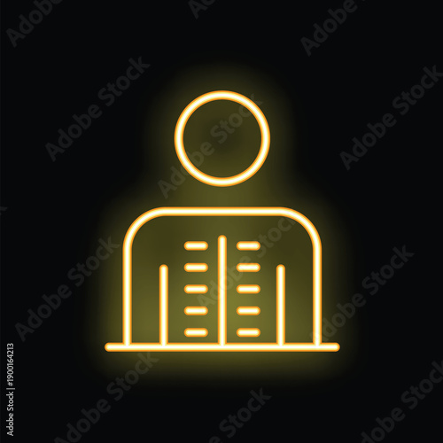 Glowing neon yellow icon of a human spine for medical diagnostic purposes