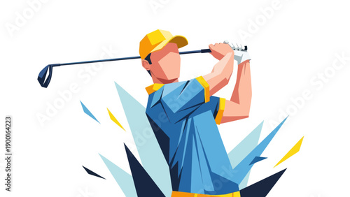 Abstract golfer swinging golf club illustration on white background