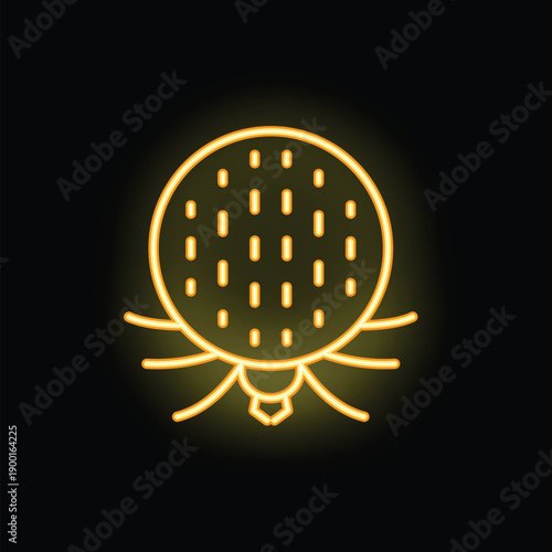 Bright yellow neon icon of a mite glowing on a black background