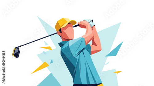 Abstract golfer swinging golf club isolated vector illustration