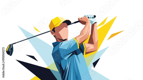 Abstract golfer swinging golf club on white background graphic illustration