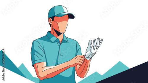 Abstract illustration of a person adjusting glove ready for outdoor activity