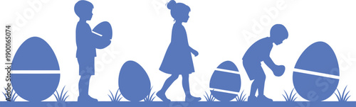 Happy easter celebration with family and friends searching for easter eggs