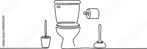 continuous line toilet bundle set.one line victor illustration in white Background