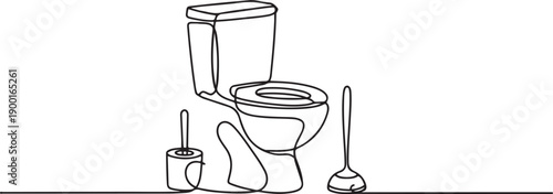 continuous line toilet bundle set.one line victor illustration in white Background