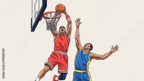Basketball player dunking ball vector illustration against plain background