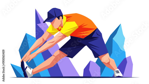 Athlete stretching outdoors in modern vector illustration fitness concept