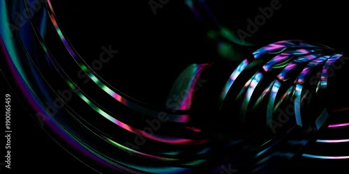 Fototapeta na wymiar 3D Render of Abstract Curved Architectural glass panels with Vibrant Iridescent Luminous Outlines
