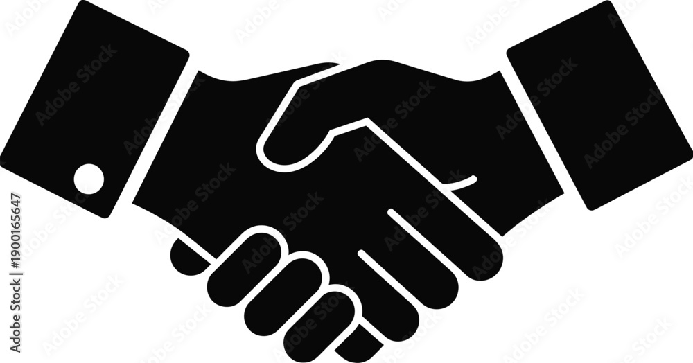 Fototapeta premium A minimalist black and white icon illustration depicting a firm handshake, symbolizing successful partnership, agreement, and collaborative business ventures