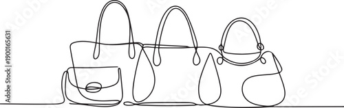 Continuous one single line drawing set of fashionable women's hand bags.one line victor illustration in white Background