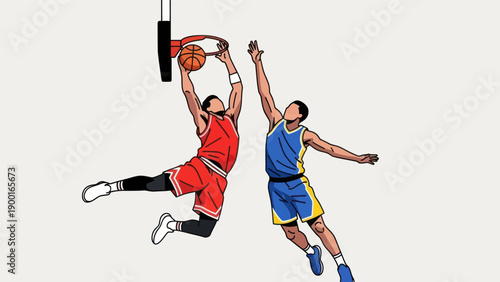 Basketball action player dunking ball in athletic competition illustration