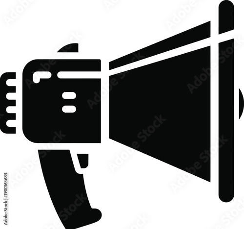 A minimalist black and white EPS vector illustration of a megaphone, symbolizing communication and announcements