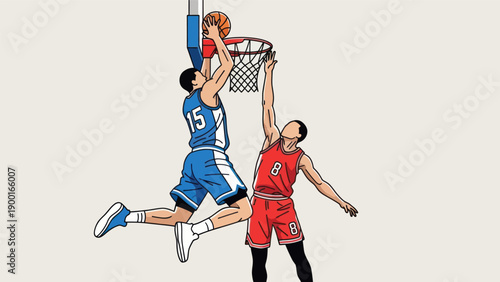 Basketball player jumping for a dunk in a vector illustration