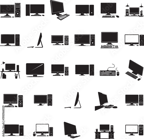 Desktop computer silhouette isolated with white background