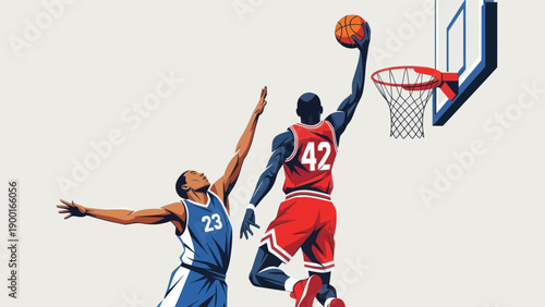 Basketball player jumping for a dunk in a vector illustration