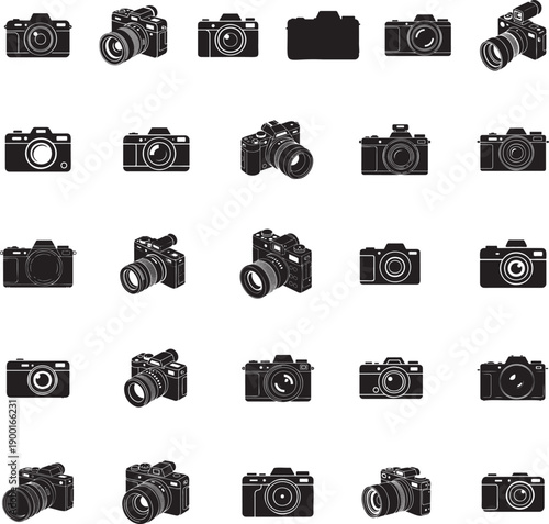 Digital camera silhouette isolated with white background