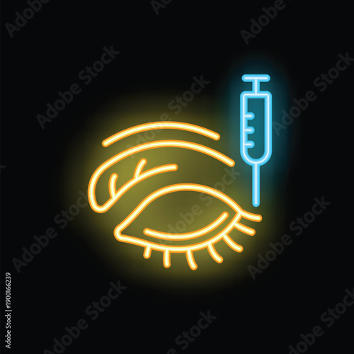 Neon syringe injecting an eyeball representing ocular treatment and healthcare for the visually impaired