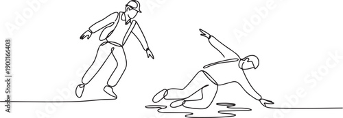 slip and fall accident a construction worker and a person slipping on a wet or icy floor continuous.one line Art icon drawing