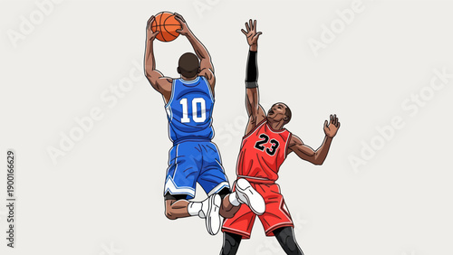 Basketball action players jumping for ball isolated on white background