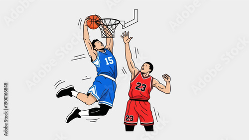 Basketball player dribbling and dunking illustration sport competition vector