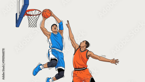 Basketball player dribbling and dunking illustration sport competition action