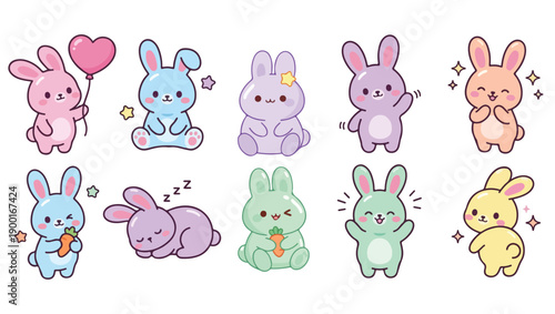 Cute Pastel Jelly Bunny Vector Sticker Set on White Background  Kawaii Rabbit Clipart, cute bunny, pastel bunny, kawaii rabbit, jelly bunny, bunny vector, bunny clipart, rabbit vector, cartoon bunny, 