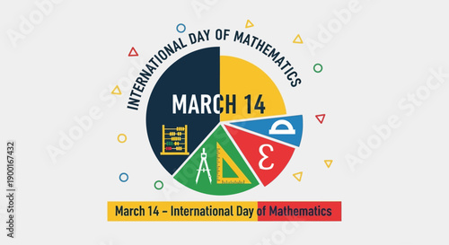 Vibrant International Day of Mathematics poster on March 14th with math symbols
