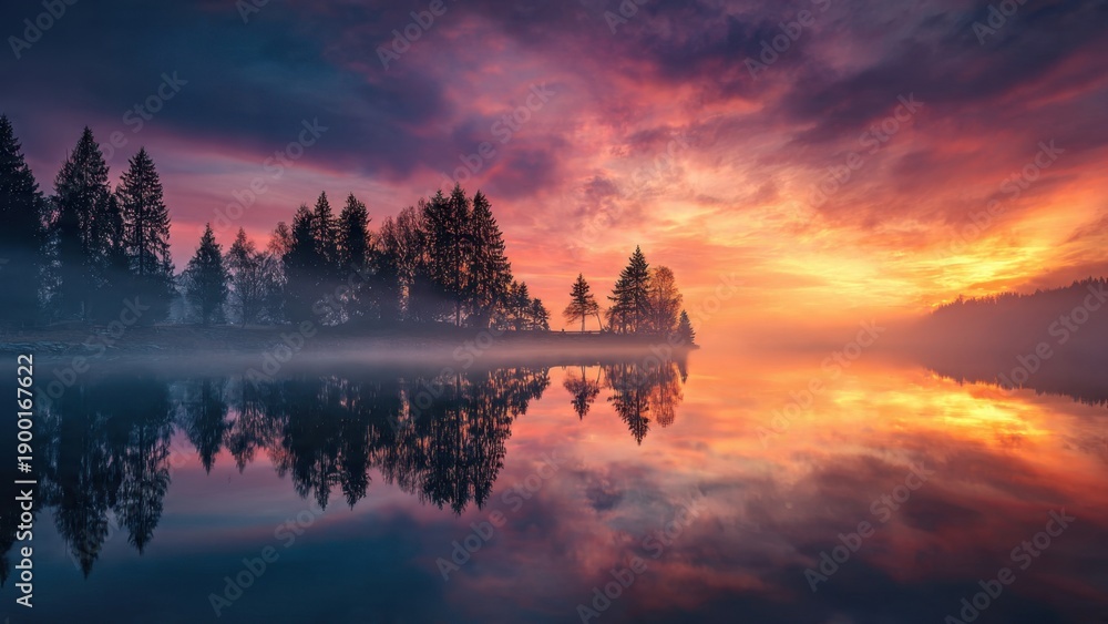 Fototapeta premium Serene Lake Reflection at Dusk