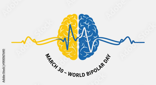 World Bipolar Day awareness graphic with brain and heart rate