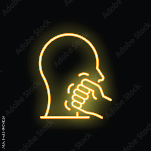 This neon style icon features a hand covering a person's mouth, symbolizing censorship and the suppression of free speech
