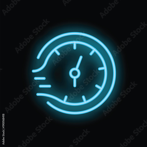 Neon blue clock is representing time passing quickly