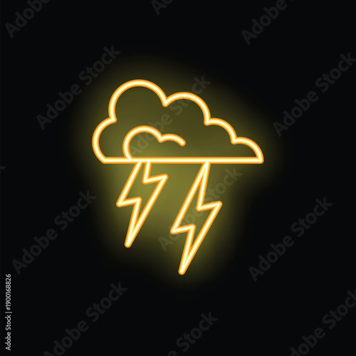 Neon thunderstorm sign representing concepts like bad weather, meteorology, and electricity