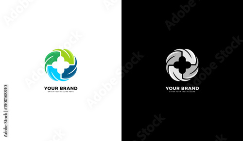 Medical leaf logo with a cross symbol for healthcare branding.