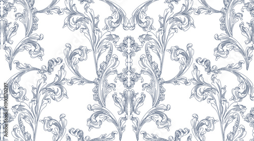  Pattern of flowers and leaves with elements of Gothic ornament on a transparent background in vintage style