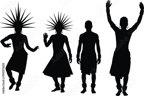Cultural dancer silhouette, traditional attire, ethnic performance, artistic expression, tribal costume, graceful posture, ceremonial dance, heritage art, ritual movement, festive gesture