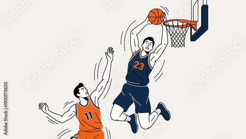 Basketball player making a slam dunk action illustration isolated on white