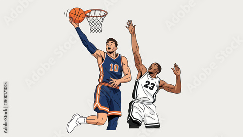 Basketball player shooting ball towards hoop action illustration vector