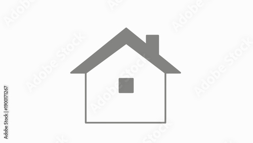Simple house icon with gray roof and chimney