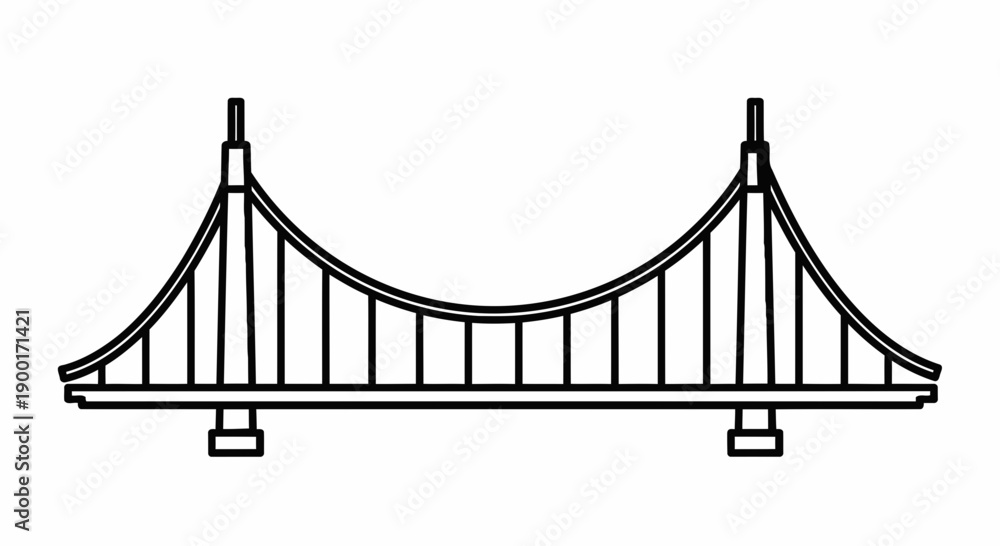 Fototapeta premium suspension bridge, black line illustration