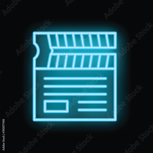 Neon blue icon of a clapperboard glowing on a black background, evoking the magic of cinema and filmmaking