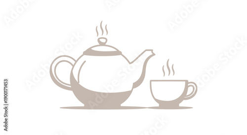 teapot and cup, steaming hot