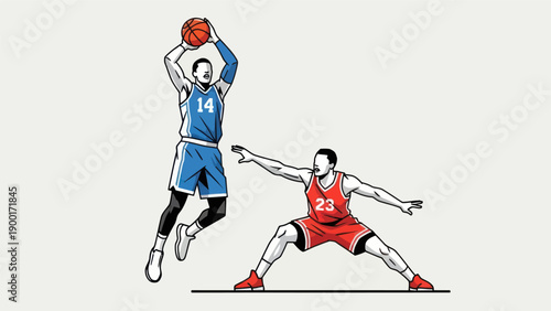 Basketball players action illustration vector isolated white background