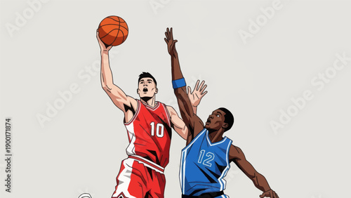 Basketball players action illustration with ball and outstretched arm for competition