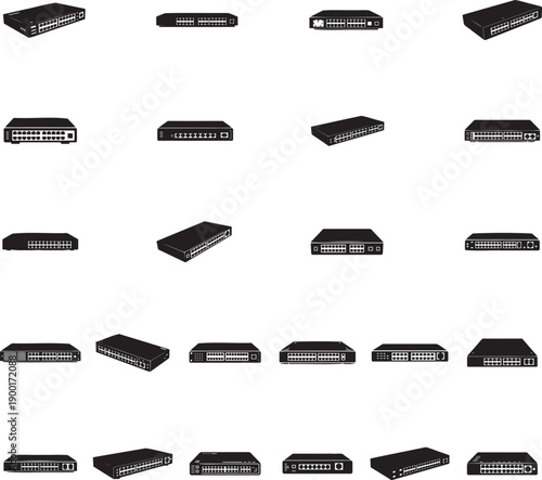 Network switch silhouette isolated with white background