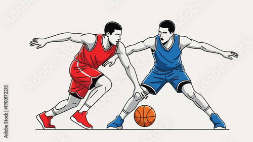 Basketball players dribbling with ball sport action illustration vector